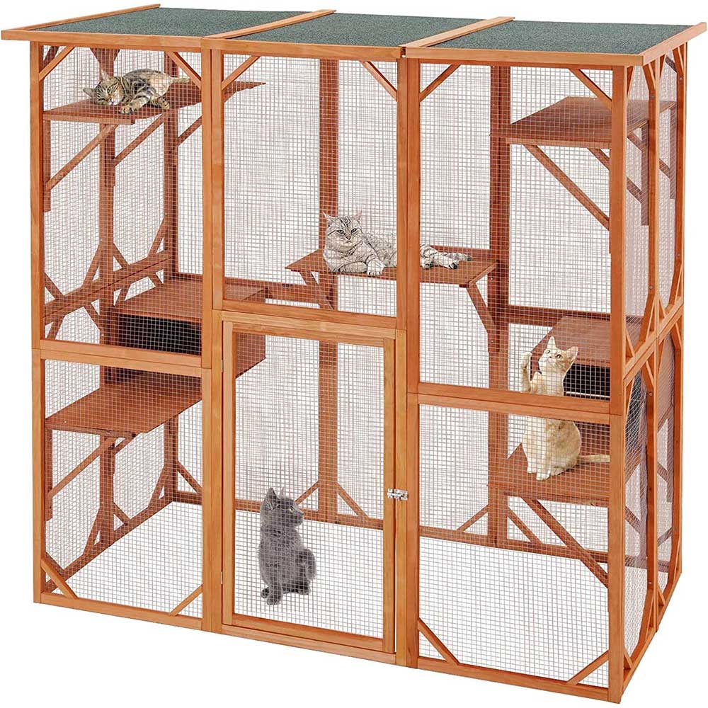 Large Outdoor Cat House Waterproof Wooden Cats Catio Cat Cage Enclosure With Large Door 5787